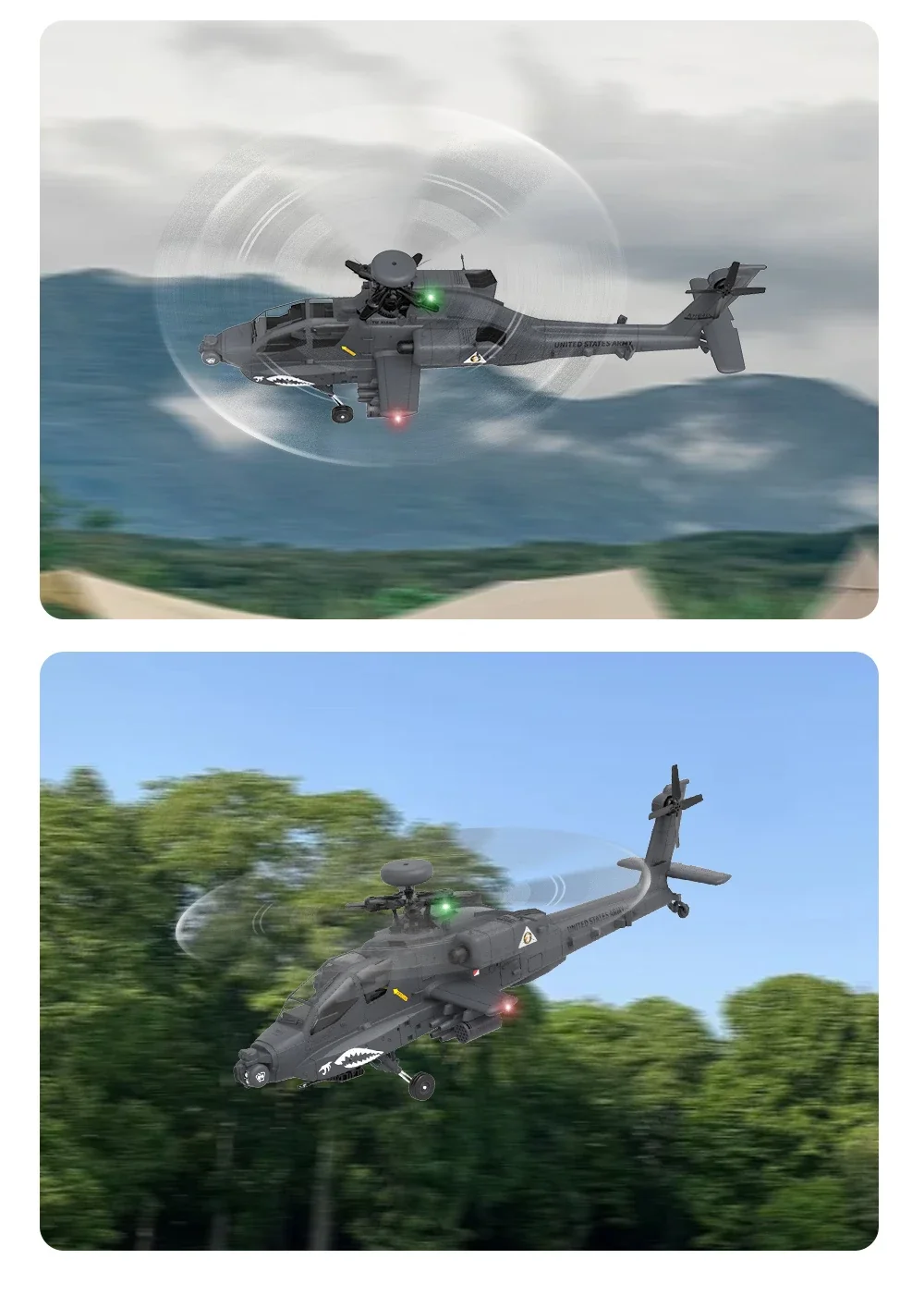 YXZNRC F11-S 1:32 AH-64 Apache Scale 2.4G 6CH GPS Altitude Hold Optical Flow Positioning 5.8G FPV Camera Dual Brushless Motor Flybarless RC Helicopter RTF