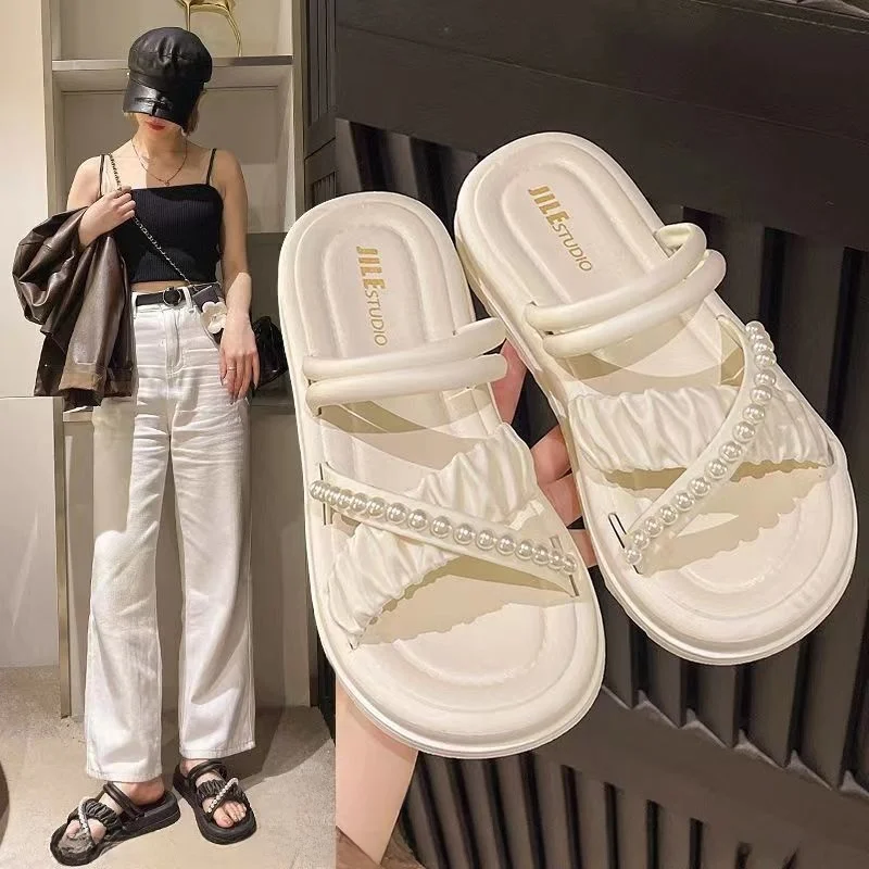 2025 New Women's Fashion Sandals Summer High Value Indoor And Outdoor Wear Anti-Slip Heightening Soft Bottom Beach Stylish Sl... - 4