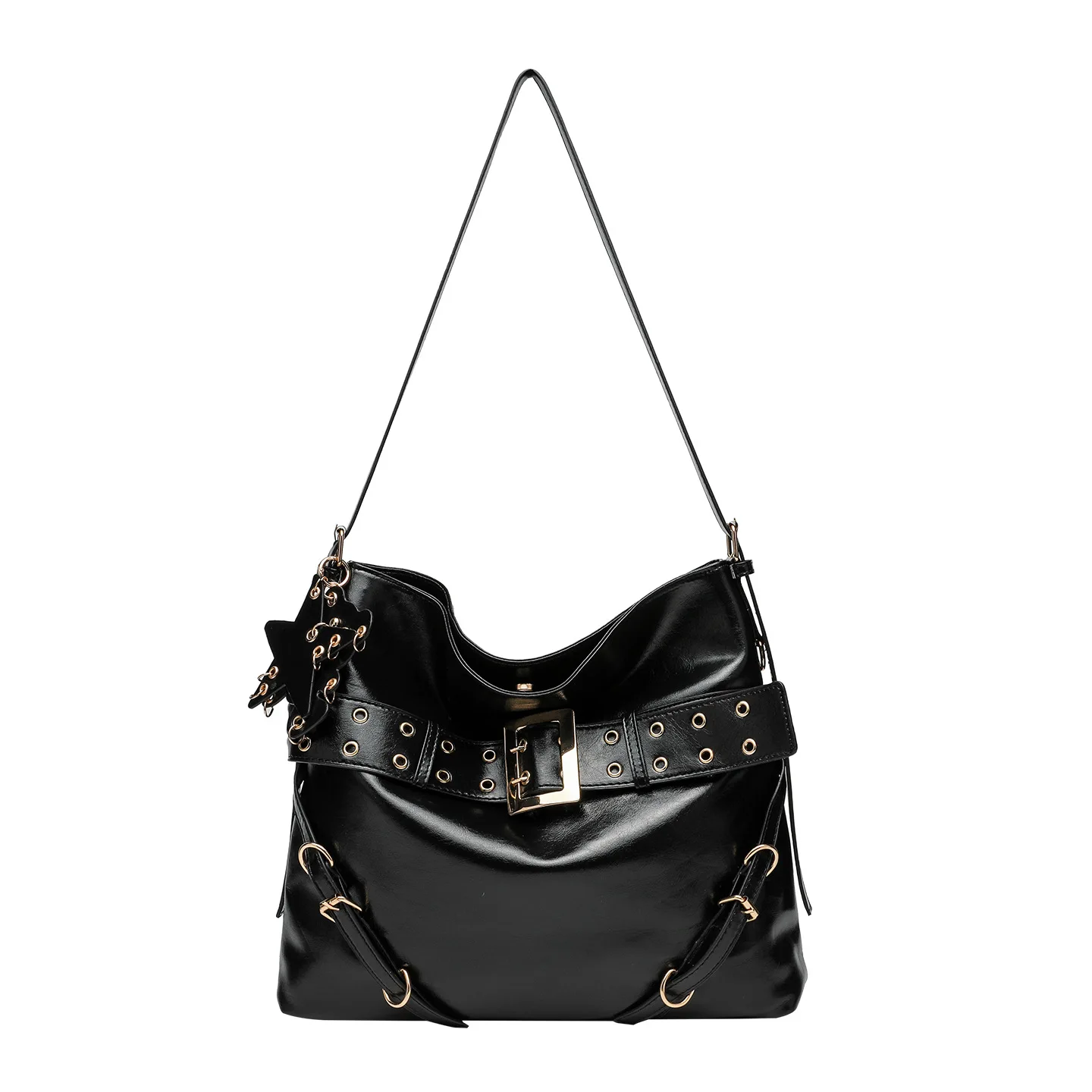 Fashion PU Leather Crossbody Bag Y2K Soft Bucket Bags for Women Punk Studded Shoulder Bag Designer Bags Luxury Handbags Purses