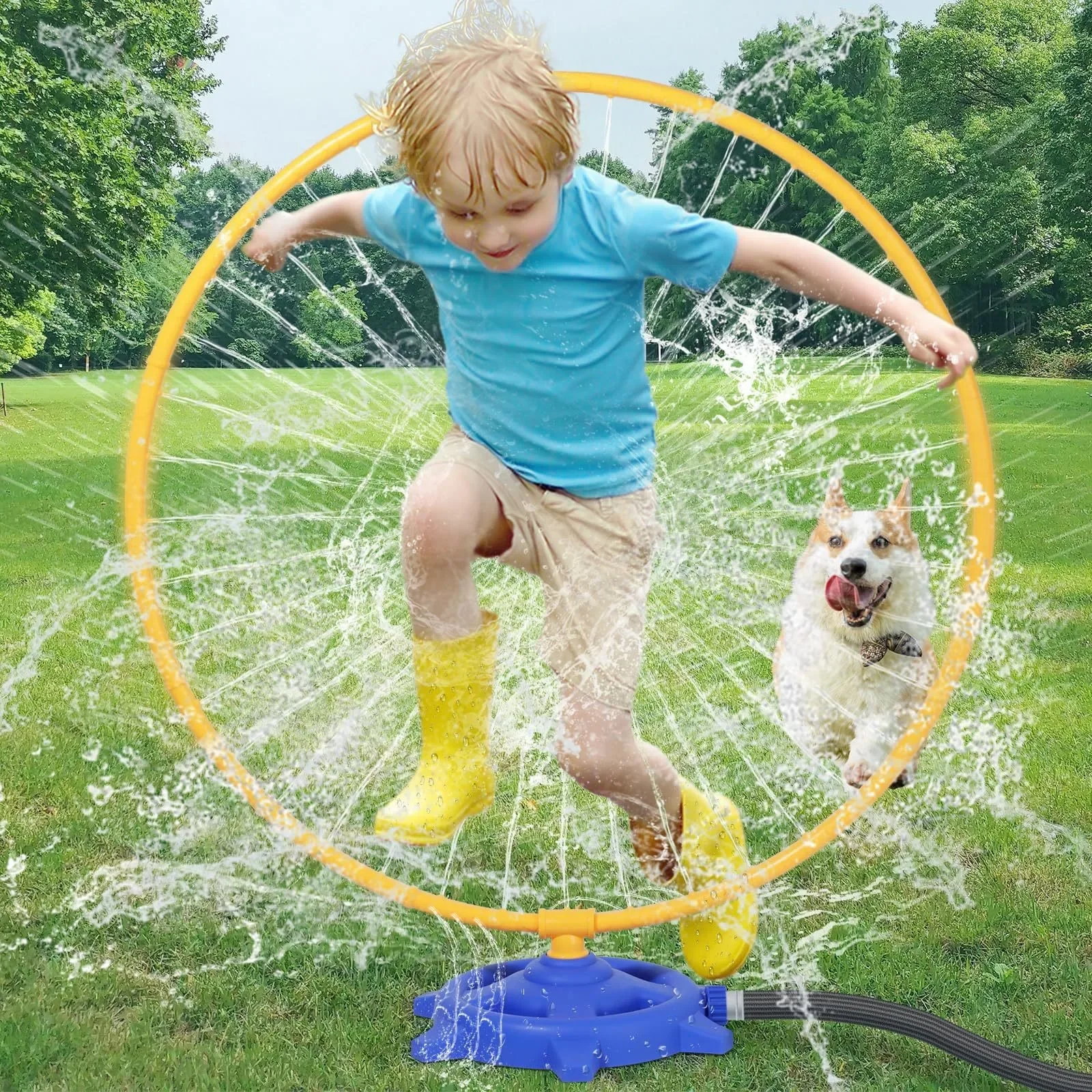 Water Sprinkler for Kids 360 Degree Splash Water Rotation Round Water Spray Toys Backyard Outdoor Water Games for Kids Pets