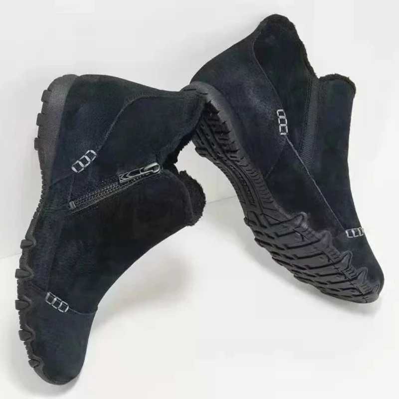 2023 Casual Snow Boots Women 2023 New Thick Velvet Zipper Boots Winter Boots Warmth Flat Heel Ankle Boots Botas De Mujer