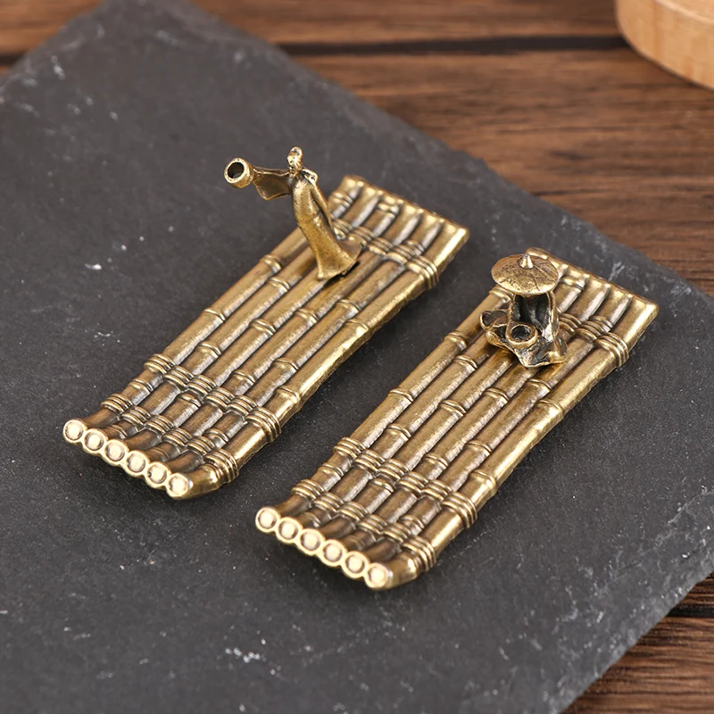 Description Picture 4 of item1PC Vintage Bronze Small Incense Burners Ornaments Bamboo Raft Incense Base Incense Stick Holder Stand Tray Ash Catcher Plate