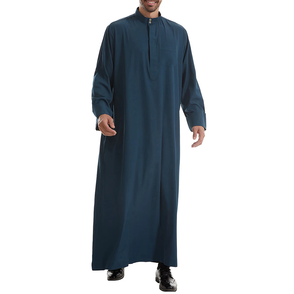 Mens Long Sleeved Robe Classical Waistband Contrasting Colors Autumn Casual Daily Arab Islamic Muslim Patchwork Men's Clothing