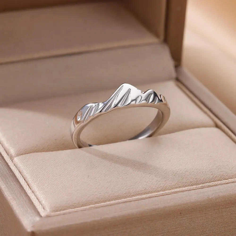 Zircon Geometric Mountain Peak Rings For Women Gold Color Stainless Steel Ring