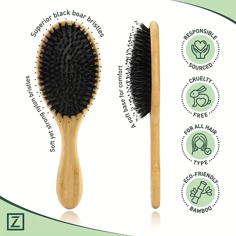 

Natural Boar Bristle Hair Brush Bamboo Handle Hair Comb Anti-static Scalp Massage Comb Gasbag Detangling Hair Brush Styling Tool