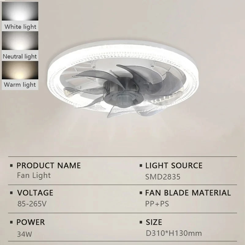 Modern E27 Ceiling Fans Light LED Remote Control Dimmable Quiet Ceiling Fan with Light for Home Kitchen Room 6