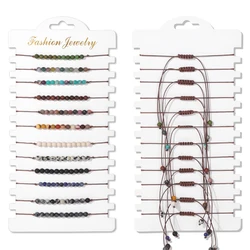 Colorful Natural Stone Adjustable Rope Bracelets - Handmade Bohemian Set with Cards (12 Pieces) - 12Pcs (21.Round 4mm)