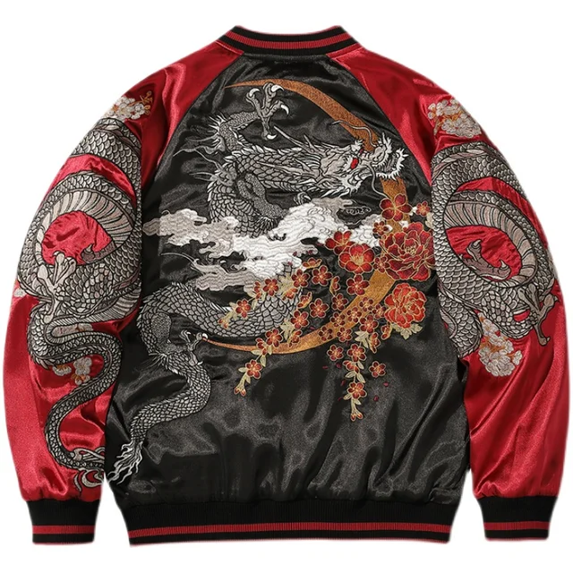 Popular Yokosuka Dragon Embroidery Baseball Jacket Men's and Women's Jacket Contrast Color Chinese Style Youth Coat 2022 Fall 4