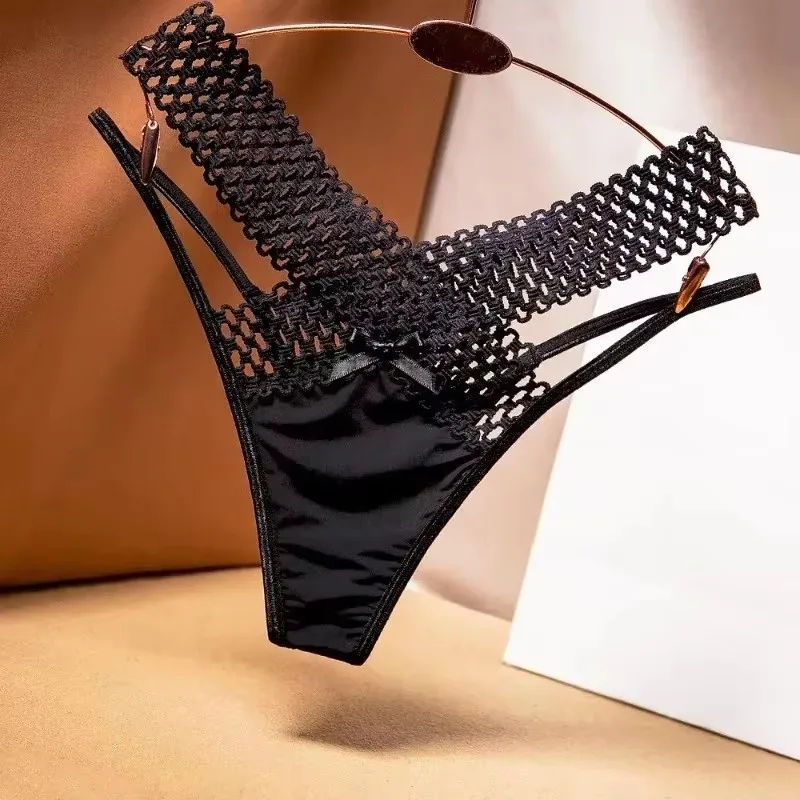 2024 culottes pour femmes coupe croisée string en soie glacée sport mode Perspective taille basse rubans Трусы Ж Dön (@е tongs de lingerie sexy 1