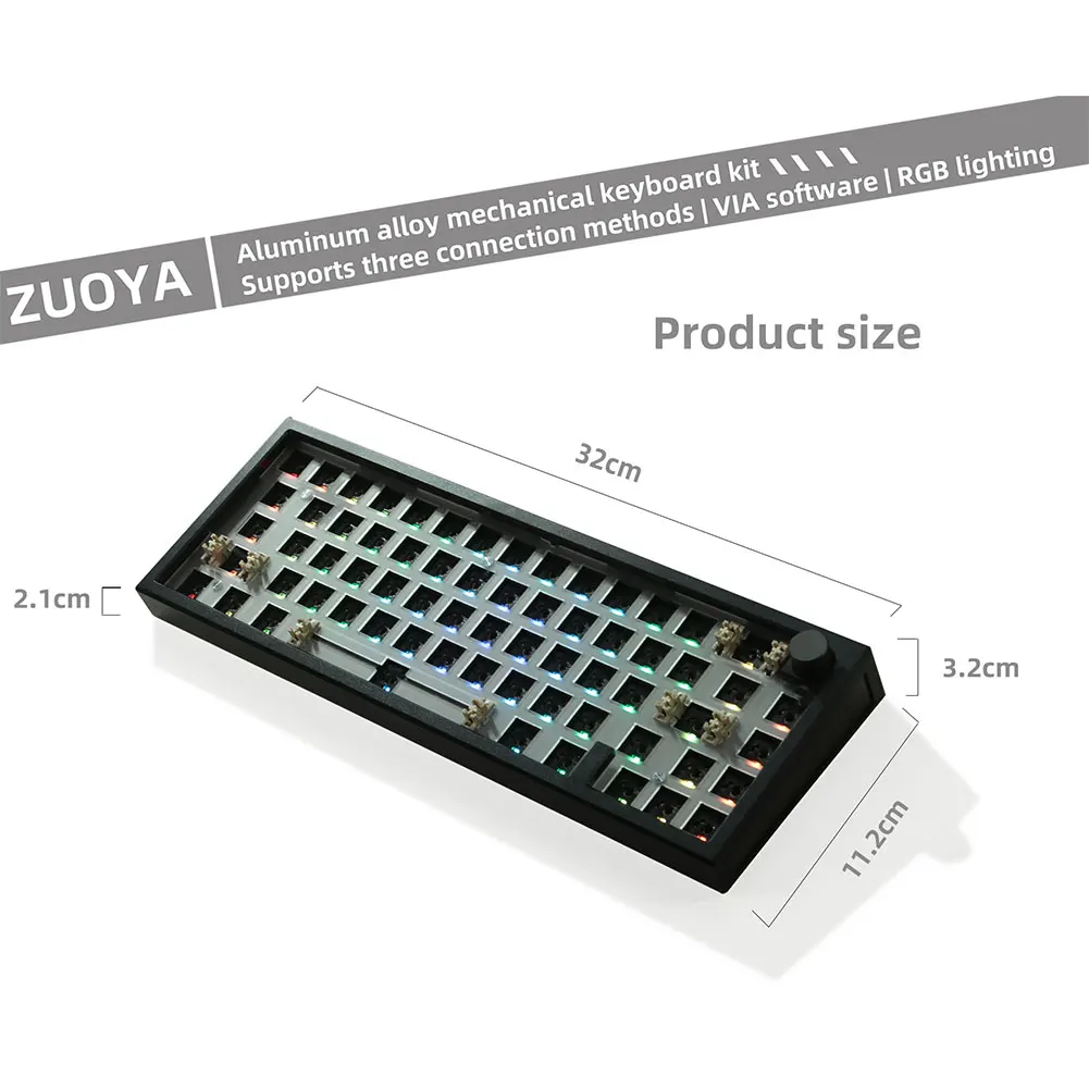 핫 스왑 가능 기계식 키보드 키트, 66 키, 2.4Ghz, BT 5.0, USB-C DIY 기계식 키보드, 남향 RGB