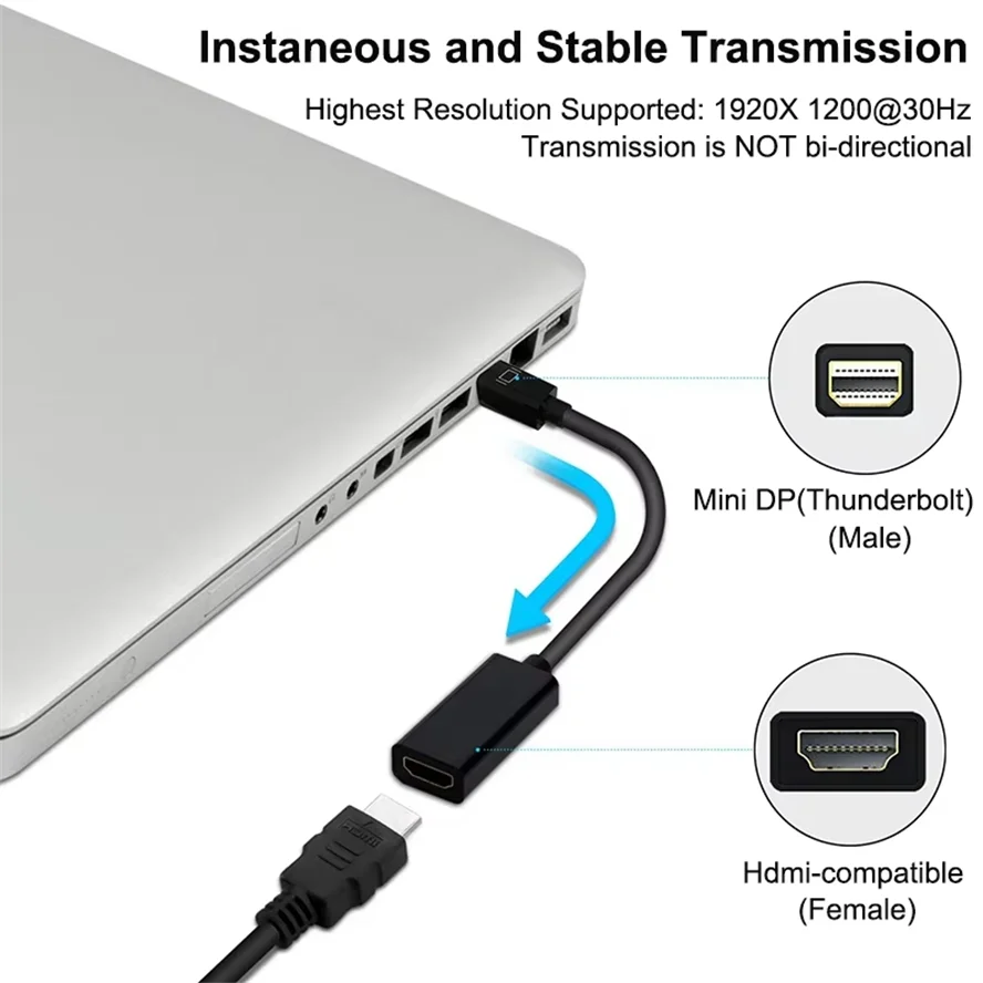 Adattatore Mini DP Thunderbolt a HDMI compatibile, convertitore connettore 4K 2K 1080P per MacBook, Surface, Laptop, TV, Monitor, Proiettore - immagine 3