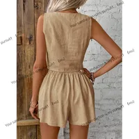 الصيف القطن الكتان مجموعات المرأة الصلبة عادية قطعتين مجموعات موضة جديدة مثير الخامس الرقبة سترة دون أكمام القمم والسراويل دعوى النساء 5