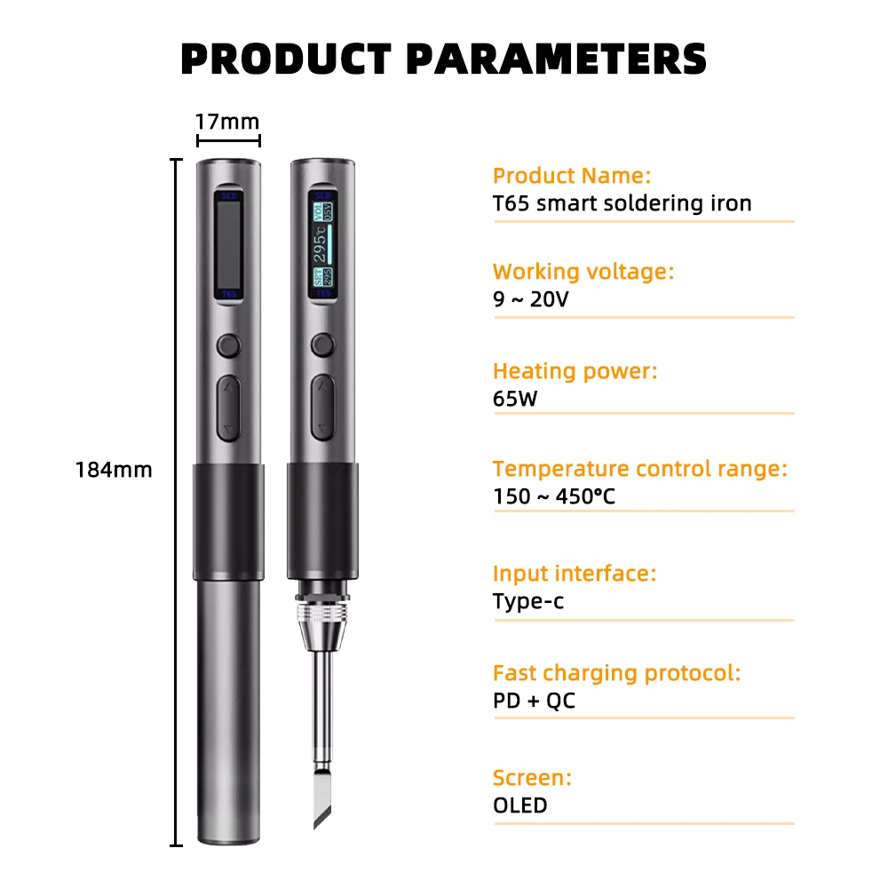 FM01 T65 Soldering Iron 65W PD Adjustable Constant Temperature Smart Soldering Station Compatible with HS-01 T65 FM65 Tip