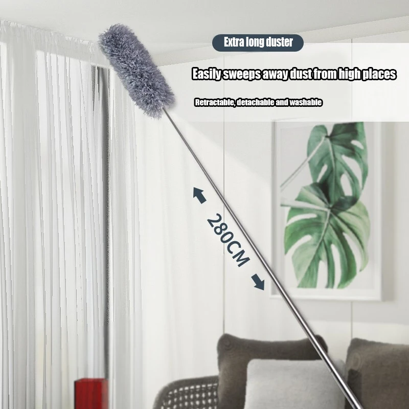 2.8M Extended Chicken Feather Duster Extendable and Curved Ceiling Cleaning Broom Home Electrostatic Dust Collector