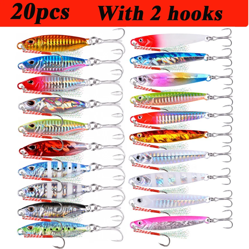 20 Stück Qualität Metallguss Jig Löffel Set 10g- 60g Shore Casting Jigging Fisch See barsch Angeln lockt künstliche Köder Tackle