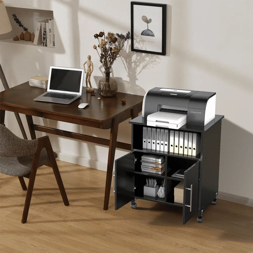 Rolling Printer Stand Computer Cart with Cabinet, Black computer usb sg 360b digitale folie printer