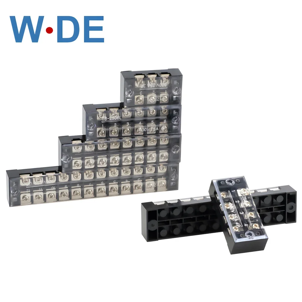 1 Piece TB25 Barrier Screw Terminal Block TB Series Wire Connector 600V 25A 3/4/6/8/10/12 Positions Connector Barrier wire connectors din rail terminal block