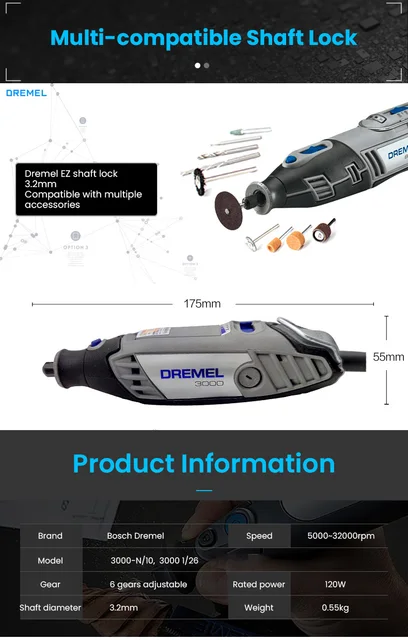 Dremel 3000 1/26 Rotary Tool Kit 120W 220V Electric Grinder Machine 6 Gears  Variable Speed For Cutting Wooding Carving Polishing - AliExpress