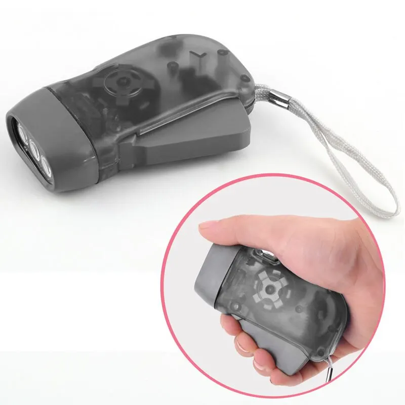 Handheld Flashlight 3 LED Hand Pressing Dynamo Crank Power For Outdoor Home