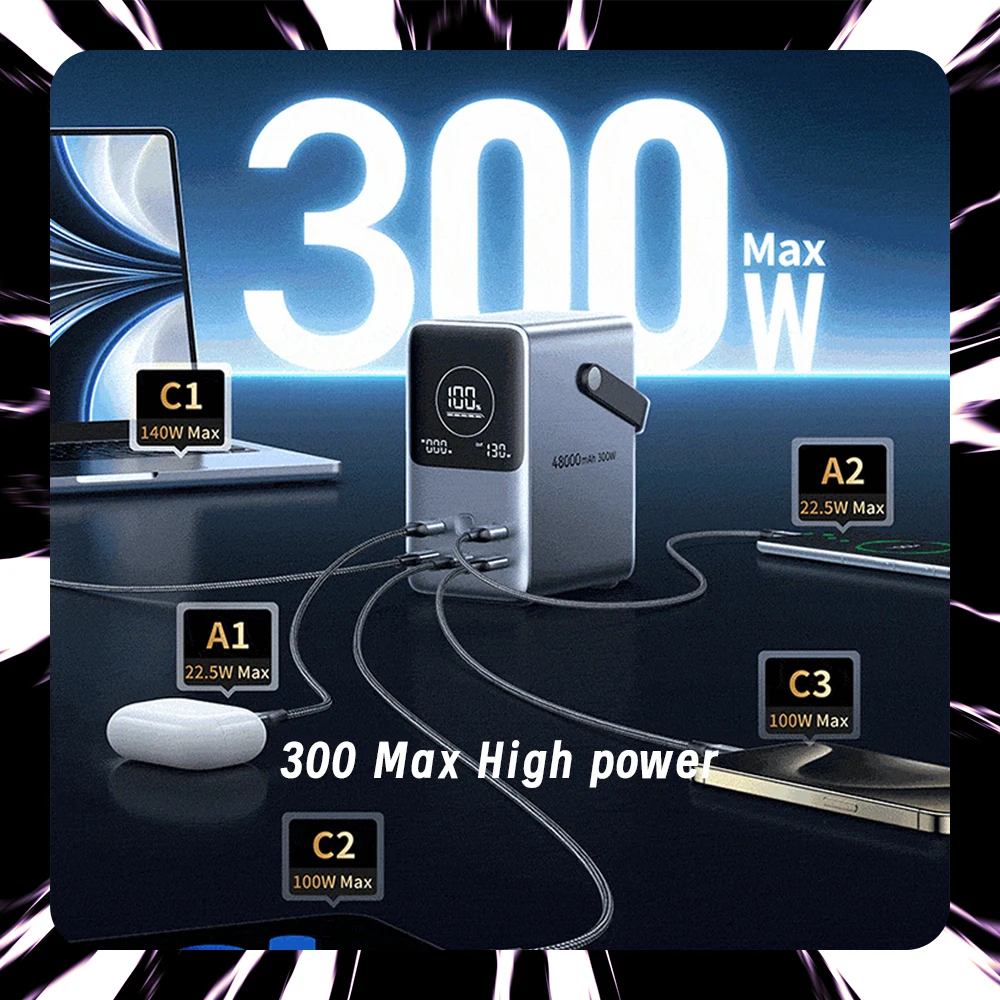 Batería portátil de 300W PD3.1, pantalla OLED de 48000mah, batería de li-rion, luz LED, teléfono PPS QC, portátil, carga rápida bidireccional