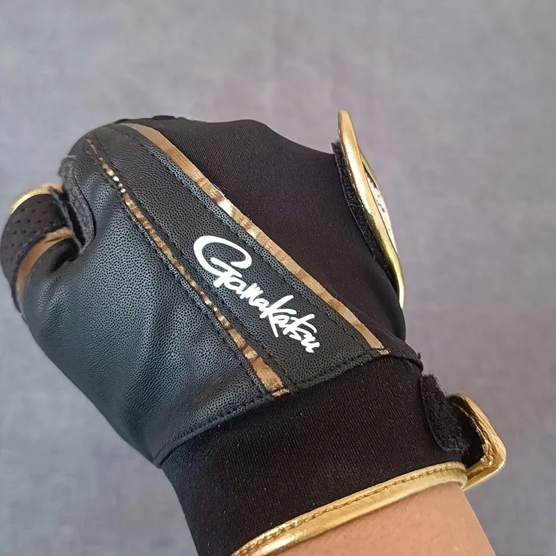 Gamakatsu Winter Fishing Gloves Anti Slip 3 Finger Cut Leather Gloves Outdoor Sports Camping Hiking Cycling