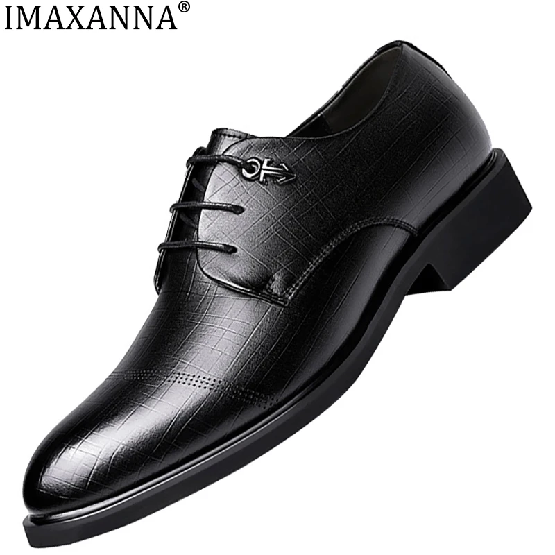 

IMAXANNA Business Formal Men's Black Leather Shoes Trendy Soft Bottom Low-top Casual Men's Shoes Groom Wedding Shoe