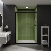 44-48 in.W X70 in.H Frameless Sliding Shower Door, Sliding Shower Door with 1/4" (6mm) Clear Tempered Glass, Matte Black Finish 1