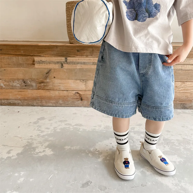Baby Summer Denim Shorts Boys and Girls Patched Solid Color Short Pants for Kids Toddlers Korean Pants 2119B-1 boys shorts kids denim shorts