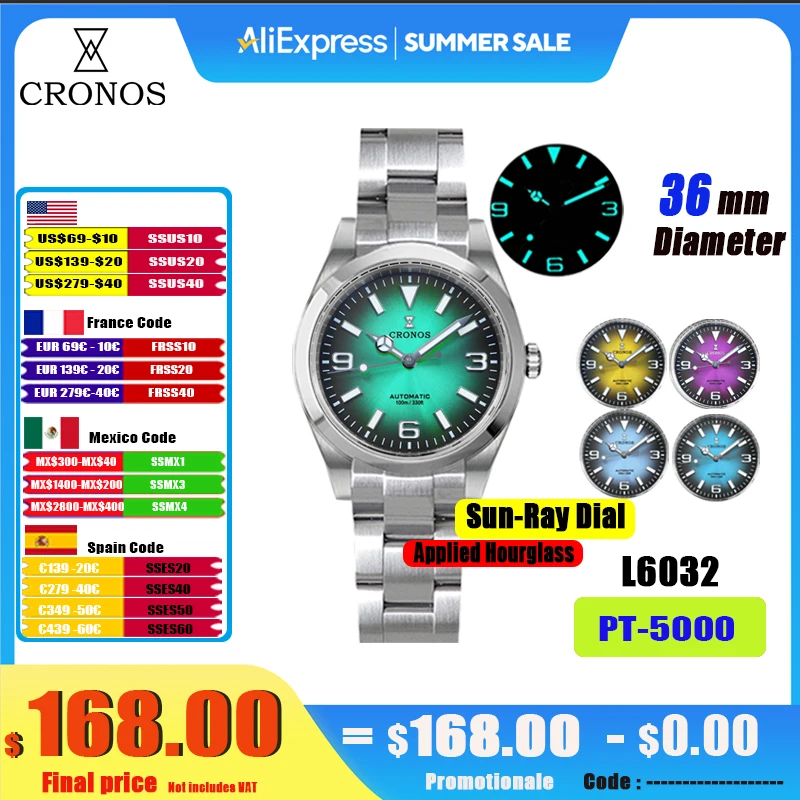 Cronos EX Mechanical Men Watch 36mm PT5000 SW200