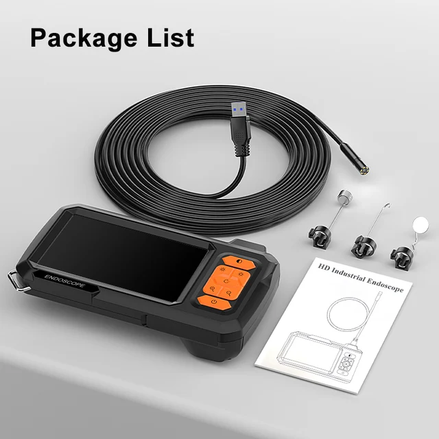 Camera Endoscope avec Ecran 4.3' Pouces - Câble Flexible 5 m - Etanche IP68  - Lentille 8 LEDs 3 Intensites - Video et Photo Full HD 1080P - 3 Embouts