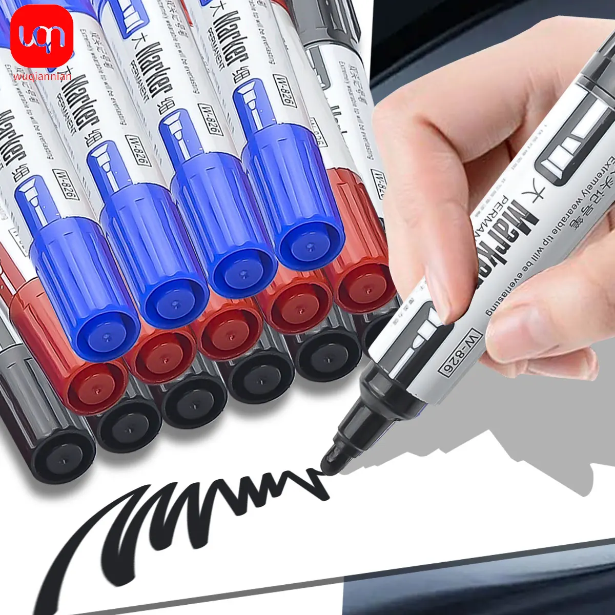 WQN-3/5pcs Waterproof Permanent marker Pens Black Blue Red Two Nibs Oil Ink No Fade Signature Pen for Paper Metal Glass Marking