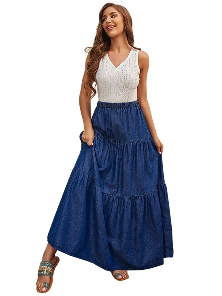 Wmstar Only Denim Skirts Women's Clothing High Waist Maxi Casual Long Flounce Skirt Wholesale Dropshipping New in Summer Clothes