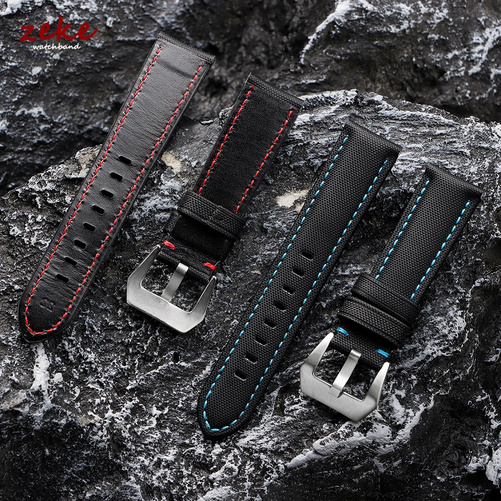 Genuine Black Sailcloth Waterproof Watch Band - Soft Nylon Sports Strap