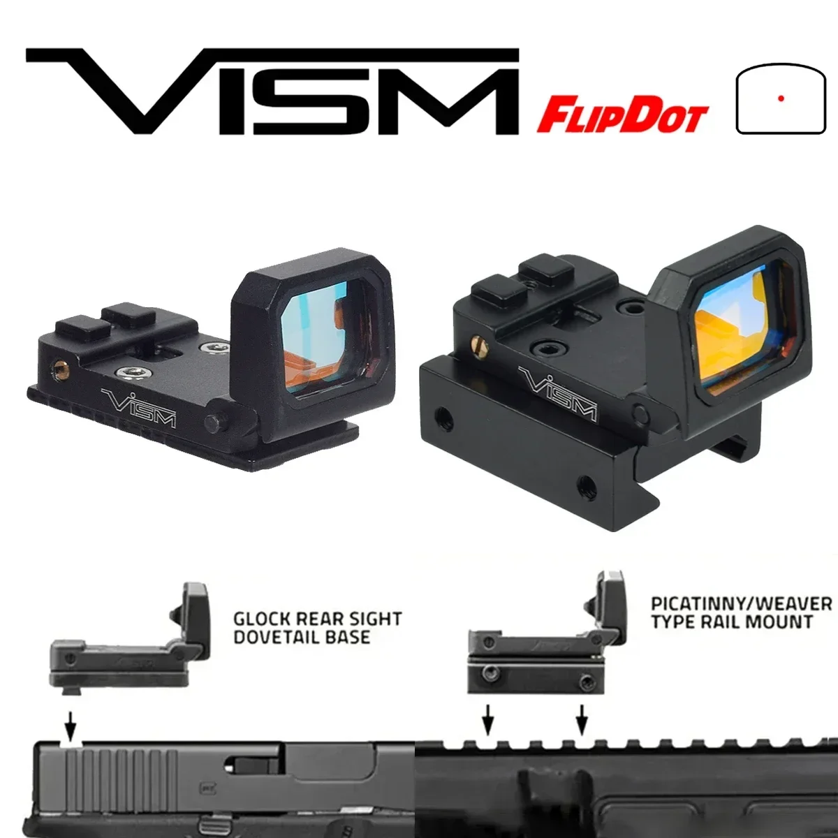 Tactical VISM Flip Up Red Dot Sight For 20mm Rail Riflescope Collimator Sight VISM Scope With GLOCK Rear Mount red dot sight holographic collimator