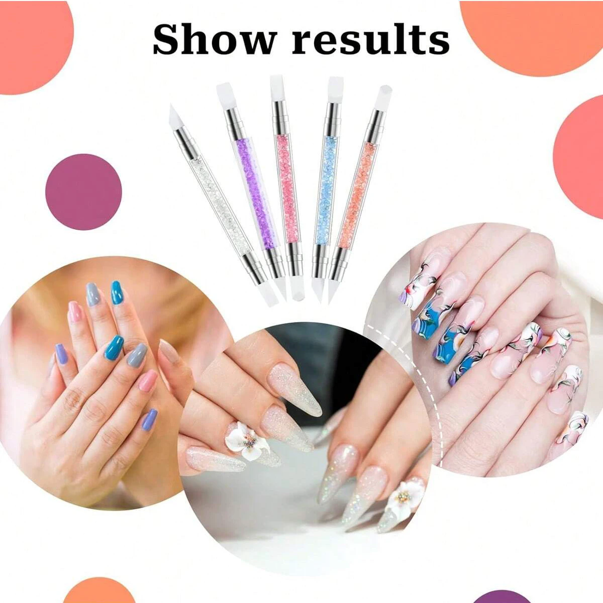 5Pcs Nail Art Silicone Dotting Pen Carving Painting Embossing Pen UV Gel Polish Dual-Head Mirror Powder Sculpture Manicure Tools 6