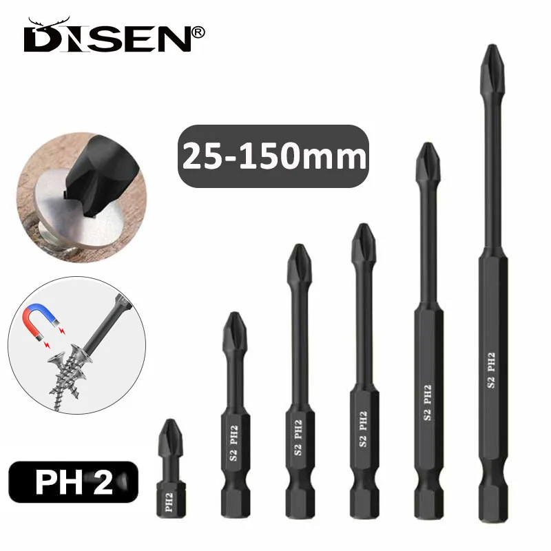 

S2 PH2 Magnetic Batch Head Cross Hardness Hand Drill Bit Impact Screw Electric Screwdriver Set for Phillips 25 50 65 70 90 150mm
