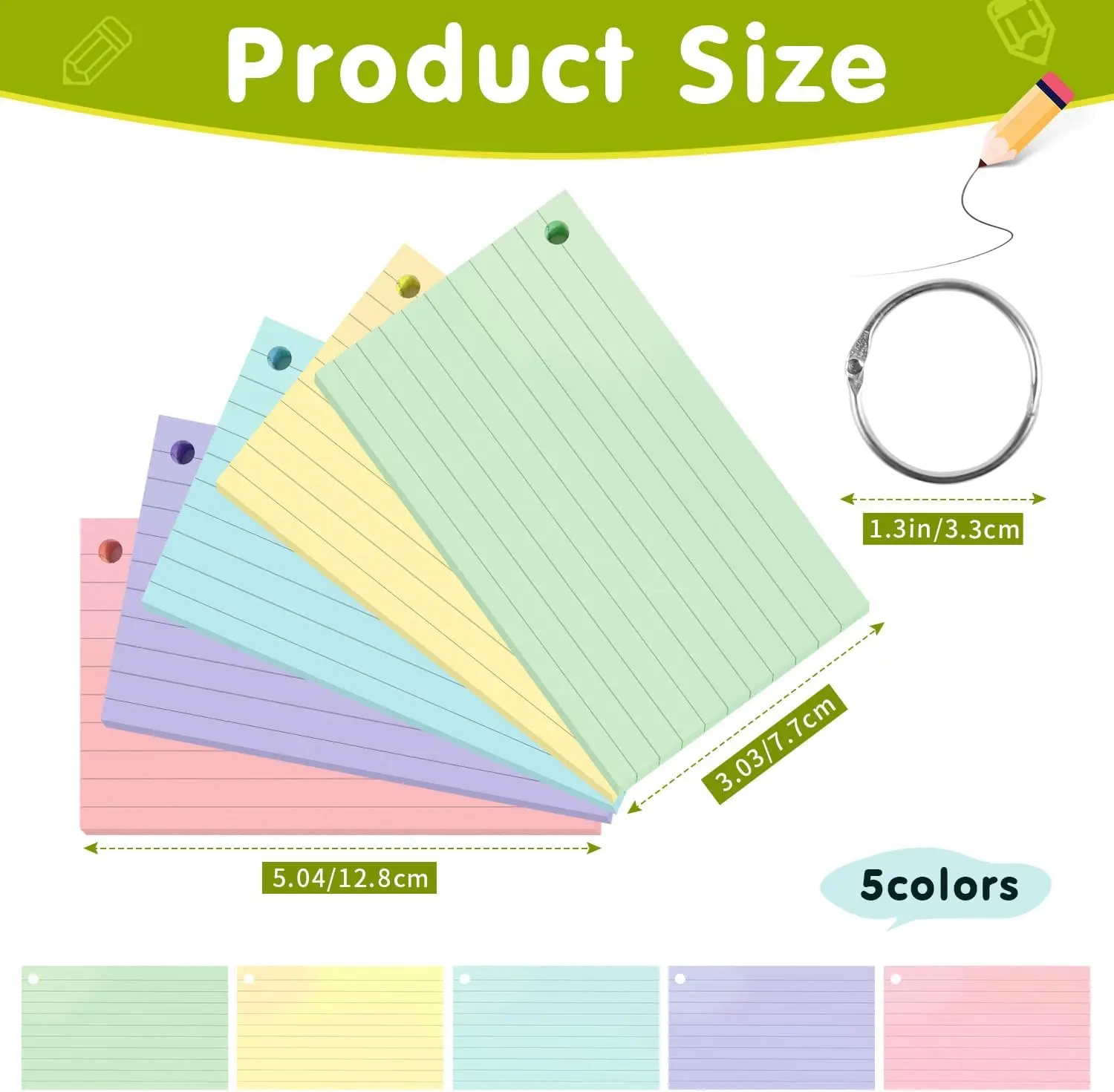 Vibrant Ruled Notecard Set with Binder Ring