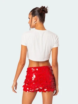 Women's Summer Casual Crop Tops Short Sleeve Crewneck Bow Print Short T-shirt 2