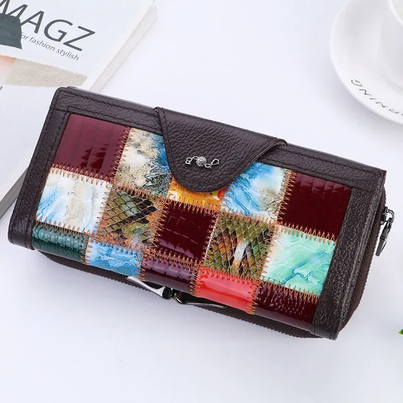 Women's Leather Clutch Bag Leather Stitching Long Wallet Mobile Phone Wallet Leather Iron Frame Wallet 2