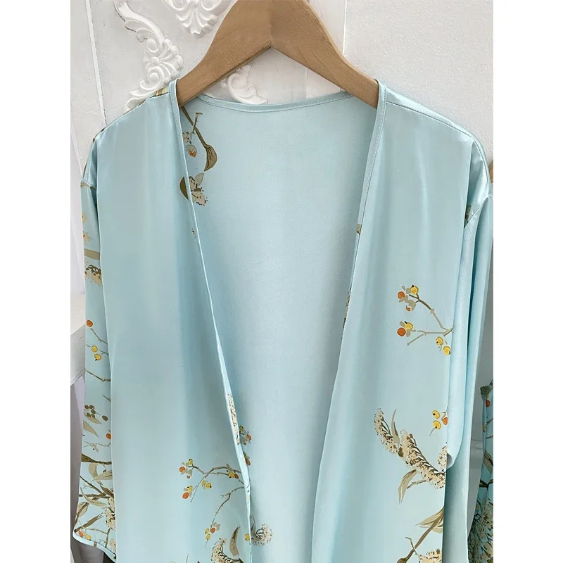 5-piece Loungewear Print Thin Dressing Gown Nightgown Set Women's Pajamas Printed Top women Pajama Set Slip Shorts Skirt Set