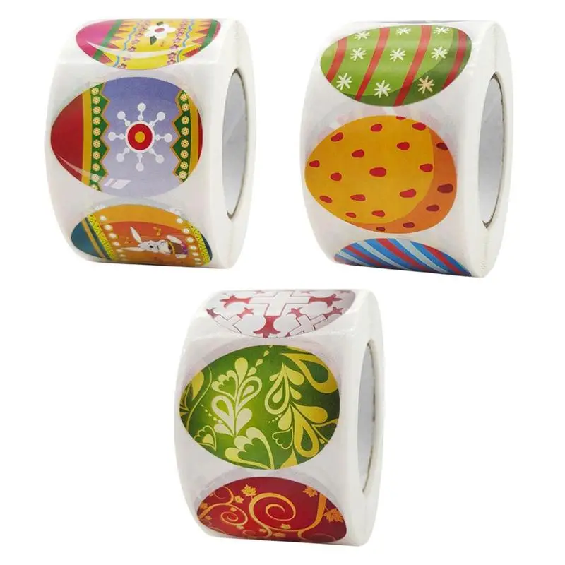 Happy Easter Stickers Roll 500 Pcs Easter Egg Designs Scatole Regalo Adesivi Per Buste Perfetti Per Giocattoli A Sorpresa Cestini Pasquali