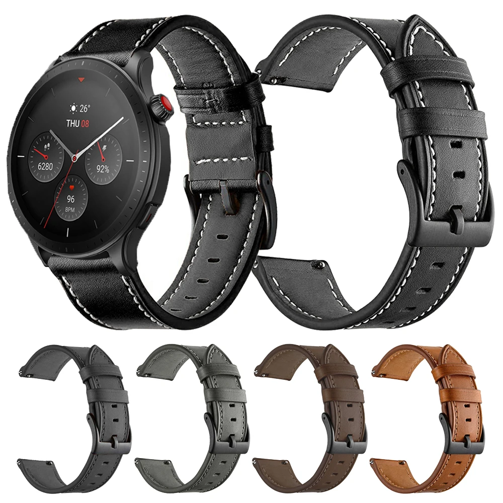 

22mm Leather Watchband For Amazfit GTR 4 3 Pro 2 2e / Amazfit GTR 47mm Replacement Strap Bracelet Wearable Watch Accessories