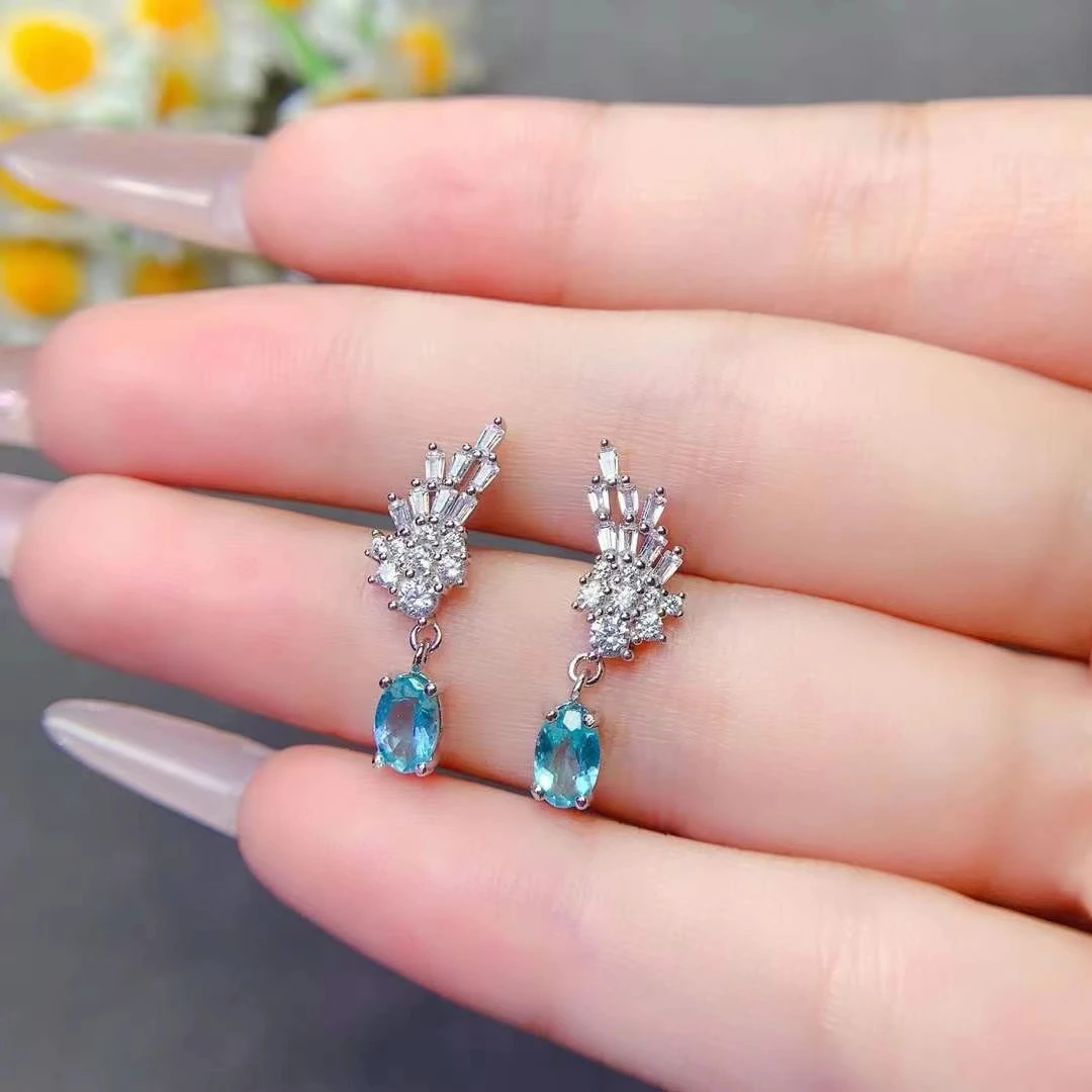Einzigartige Swing Design 925 Silber Apatit Tropfen Ohrringe für die Hochzeit 4mm * 6mm 1ct natürliche Apatit Ohrringe mit 18 Karat Vergoldung – Detail 3