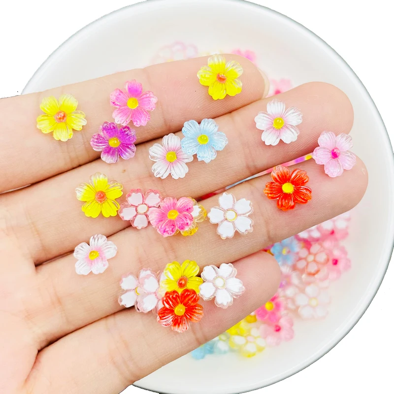 

50 Pcs New Mini Kawaii Cartoon Mixed Color Floret Resin Scrapbook Rhinestones 3D For DIY Manicure Accessories Decorations