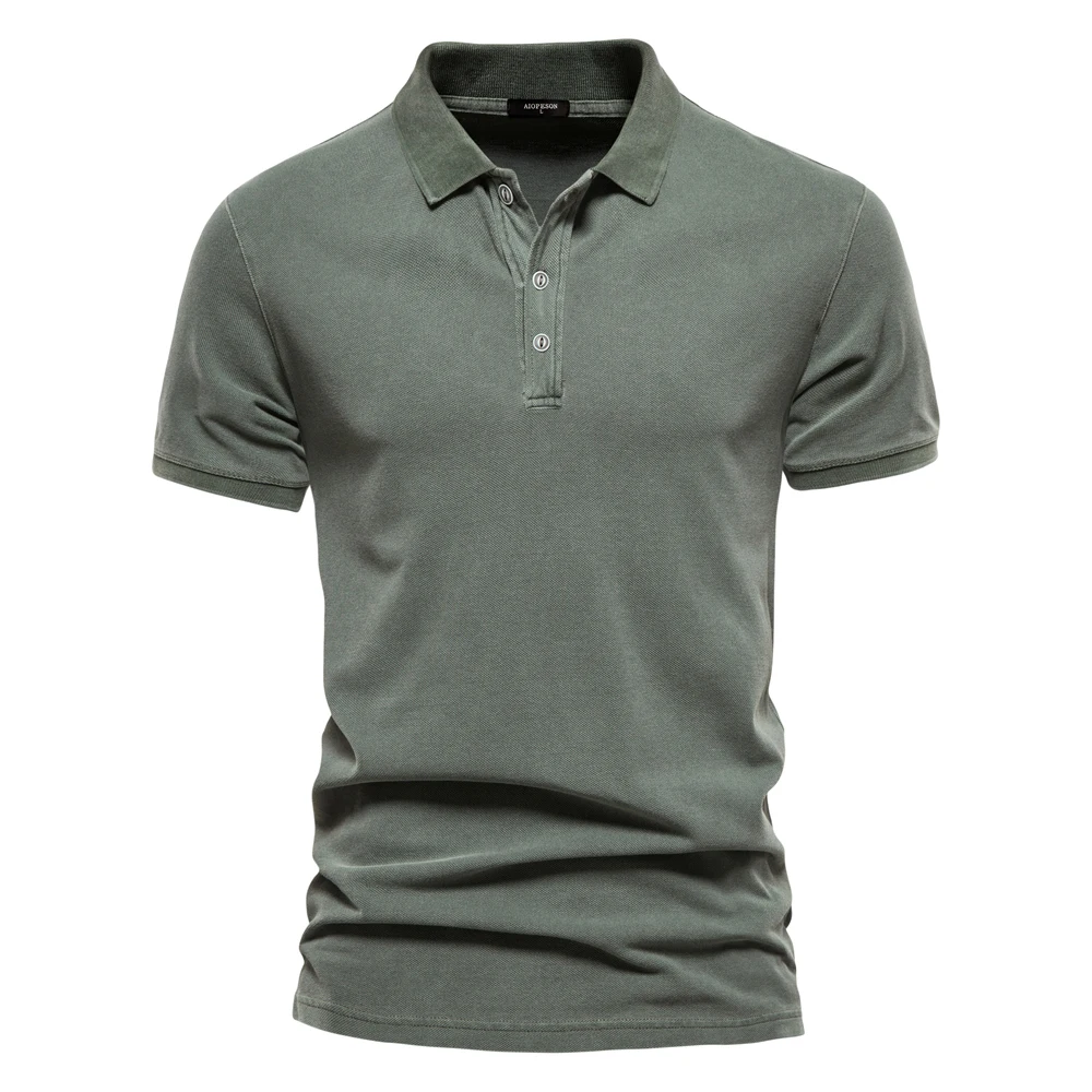 남자 셔츠  AIOPEON 남성용 100% 코튼 단색 폴로 셔츠, 캐주얼 반팔 턴다운 셔츠, 패션 스트리트웨어 폴로 