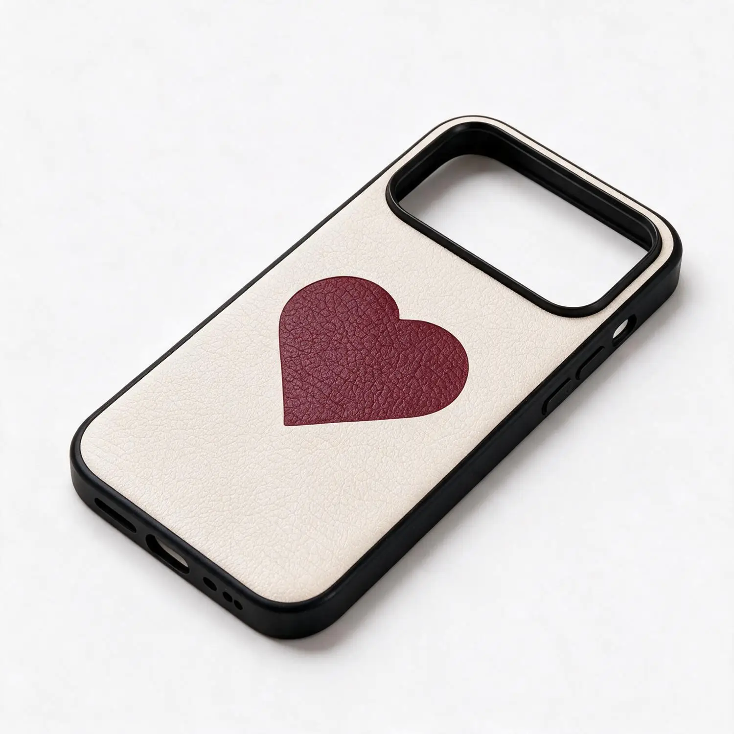 Luxury Burgundy Red Genuine Leather Shockproof Phone Case with Heart Pattern