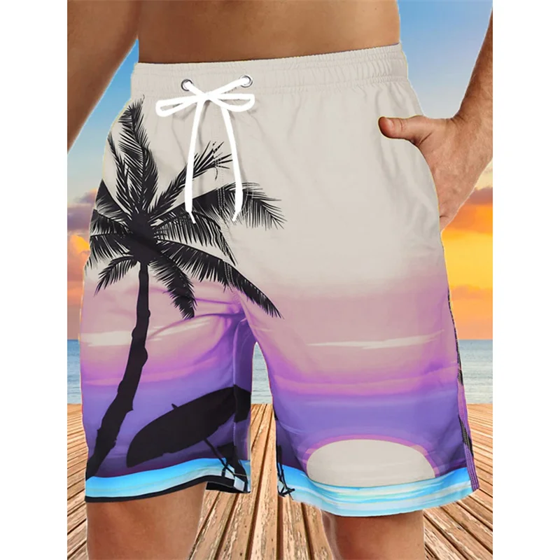 Coconut Tree Pattern Beach Shorts For Men Colorful 3D Printed Swim Trunks Summer Surf Board Shorts Loose Short Pants Streetwear 3