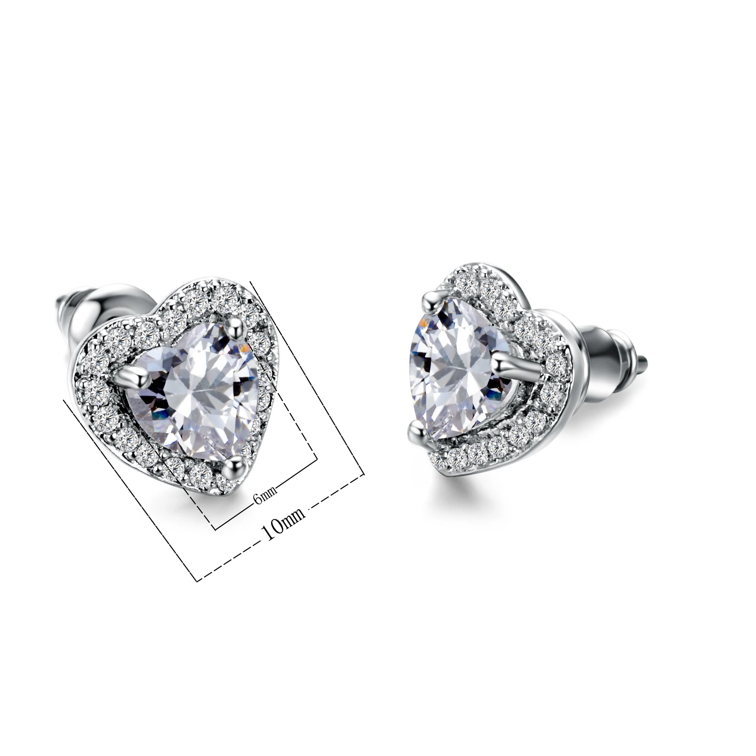 Luxury Female Black/Green/Red/White Stud Earring Fashion Silver Color Small Heart Vintage Wedding Jewelry