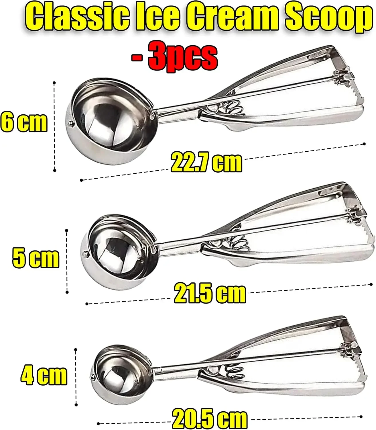 Ice Cream Scoop 3PCS Ice Cream Scoops Set Sharp Blade Ball Thickened Gear Design Washable for Fruits Meatball Baking & Party