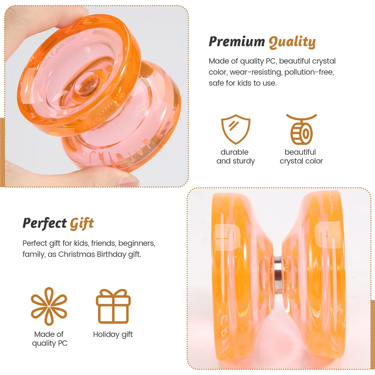 K2 Plus Crystal Responsive Yoyo,Dual Purpose Yo-Yo with Replacement Unresponsive Bearing for Intermediate,Orange 6